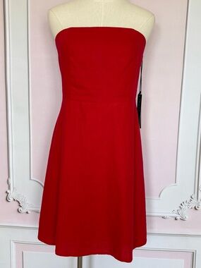 NICOLE MILLER Red Strapless Linen Blend Mini Cocktail Dress--NWT--L